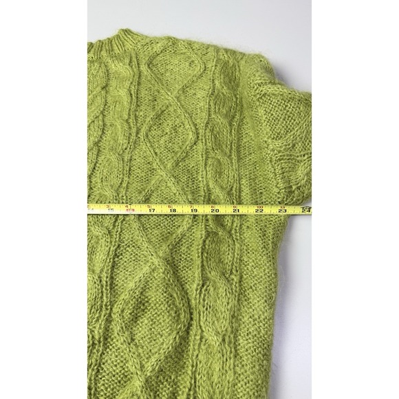 Vintage 1980s Limited Express Green Mohair Cable Knit Sweater Medium 3h - Picture 4 of 7